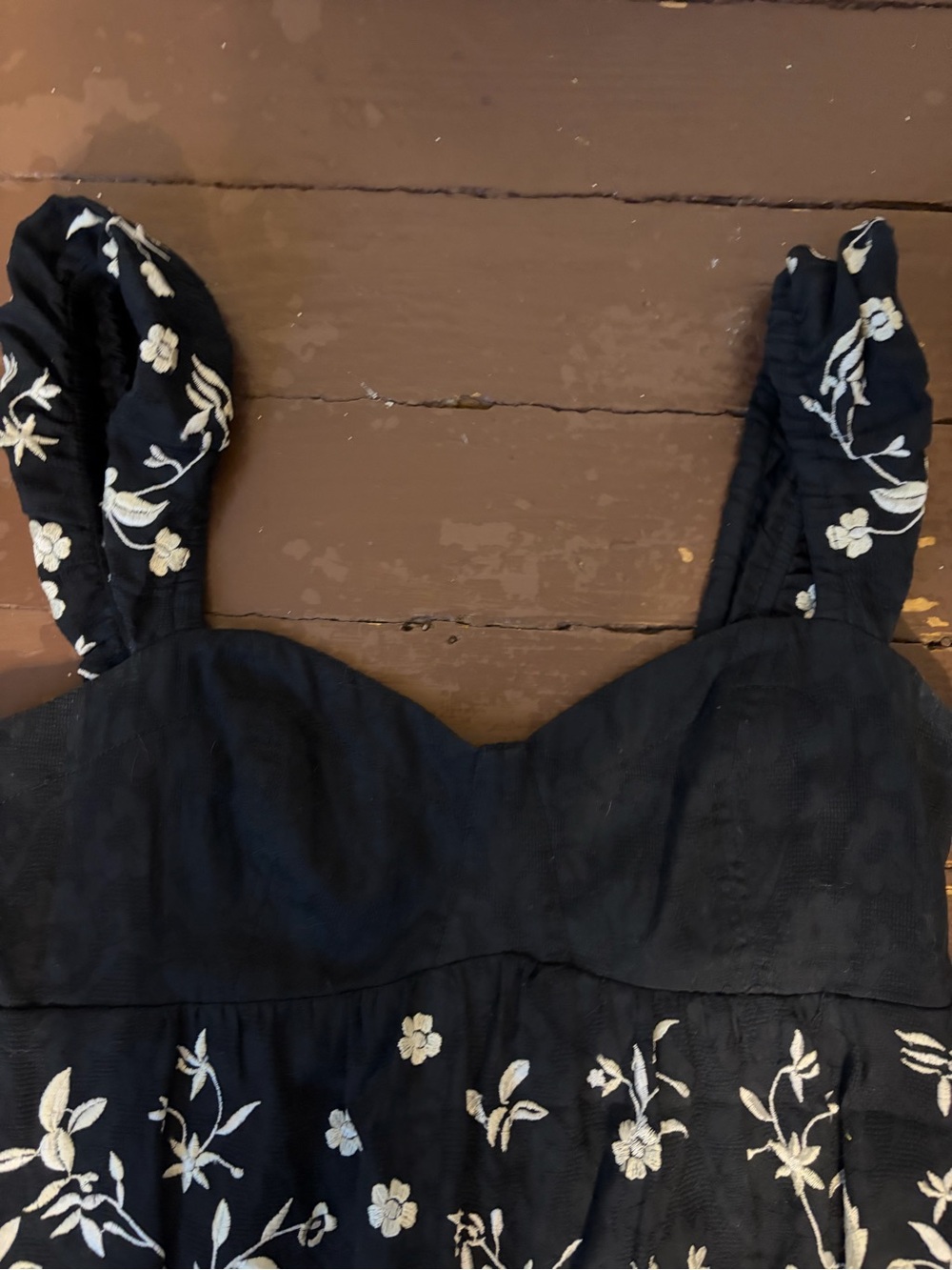 Anthropologie Black Embroidered Floral Midi Dress with Fringe Hem 6 - Picture 5 of 6